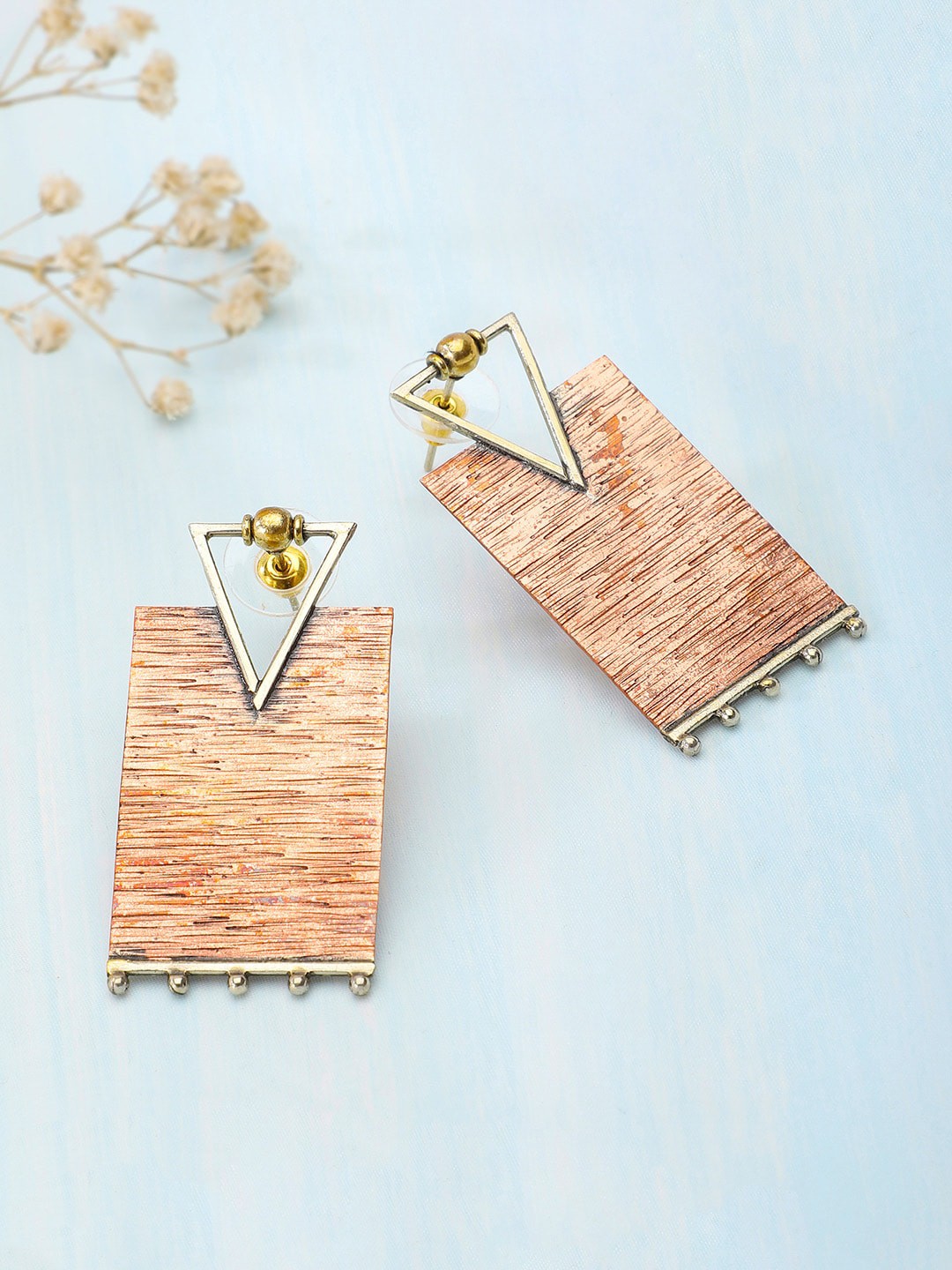

Fabindia Bronze-Toned & Beige Triangular Drop Earrings