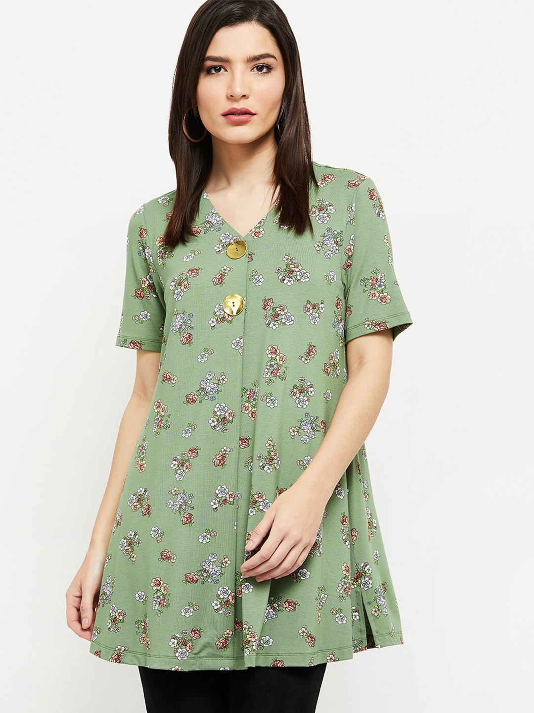 

max Green & Red Printed Tunic