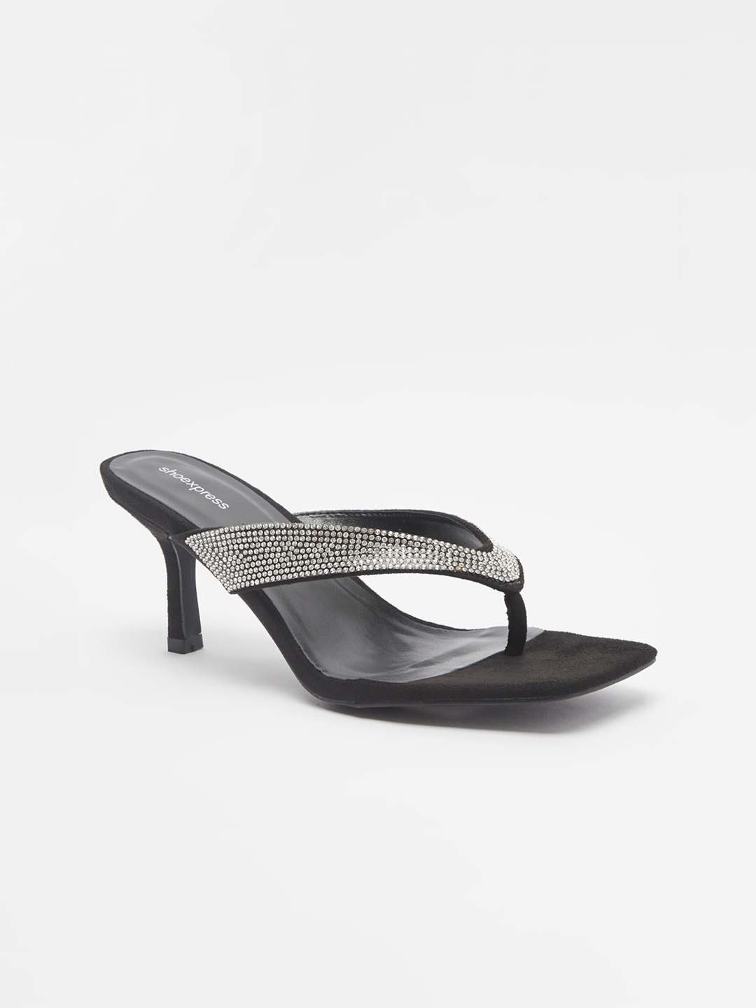 

shoexpress Black Embellished PU Kitten Sandals