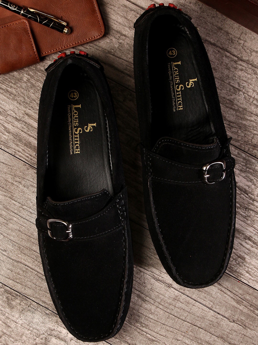 

LOUIS STITCH Men Black Suede Loafers