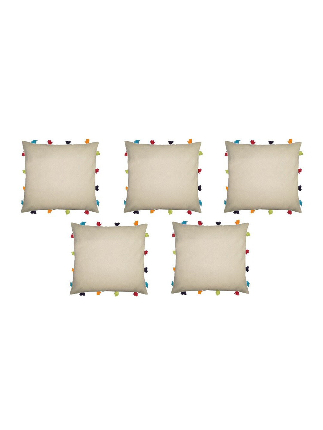 

Lushomes Off White & Blue Set of 5 Square Pure Cotton Cushion Covers