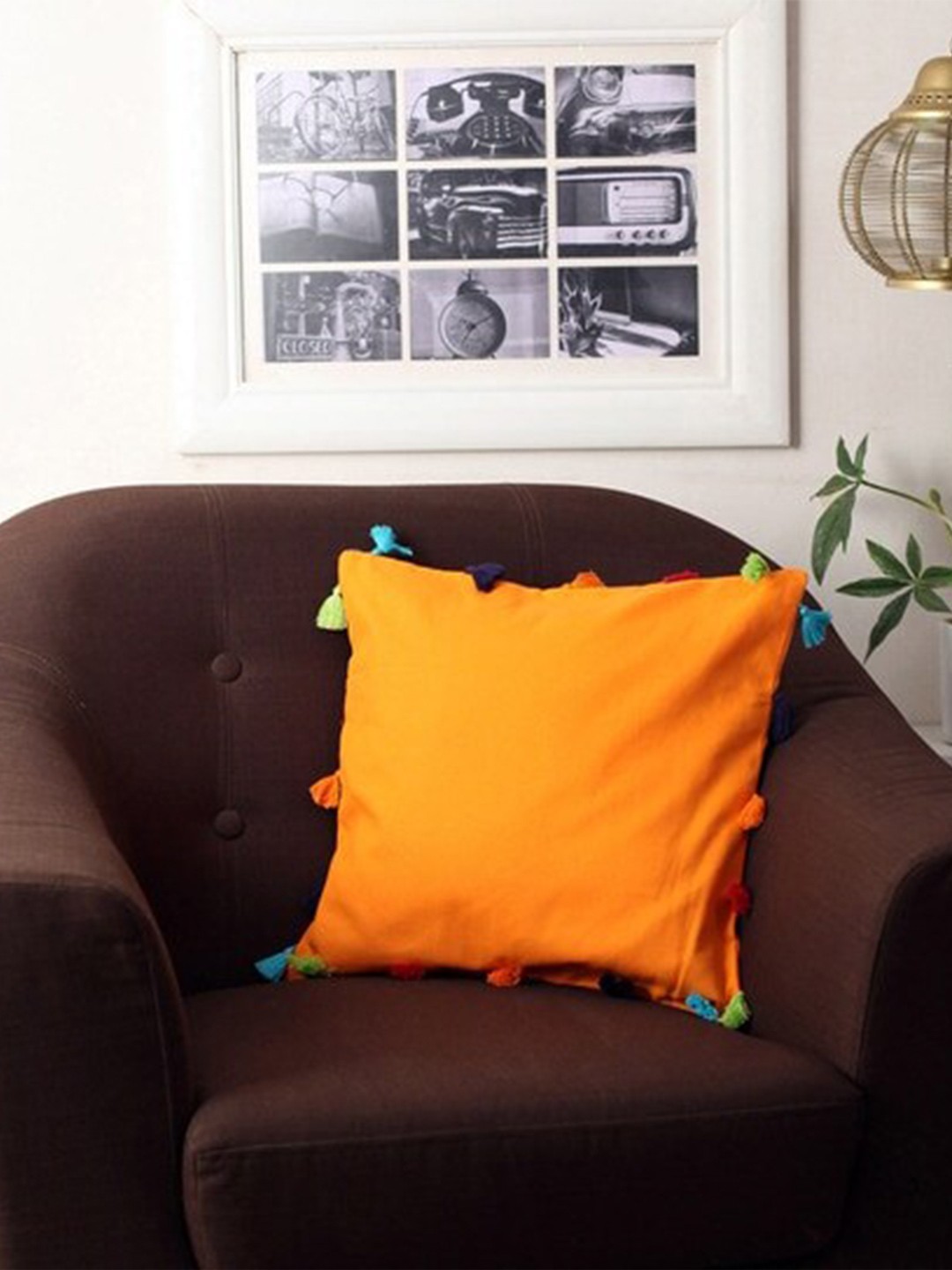 

Lushomes Orange Set of 5 Square Pure Cotton Cushion Covers with Tassels