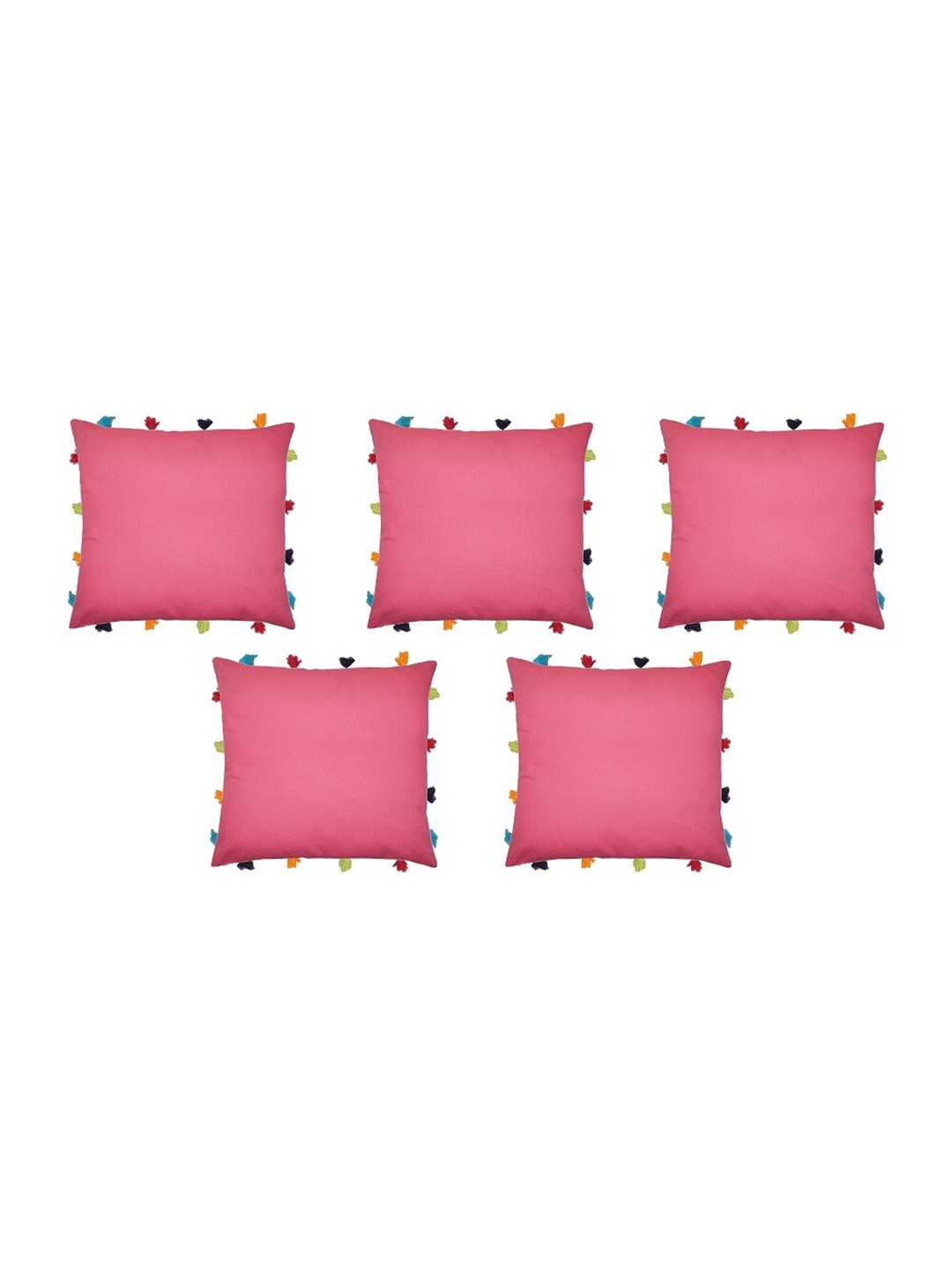 

Lushomes Pack Of 5 Pink Solid Cushion Covers with Colorful Tassels