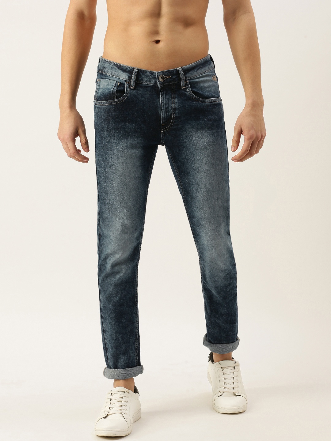 

Flying Machine Men Blue Skinny Fit Low-Rise Heavy Fade Stretchable Jeans