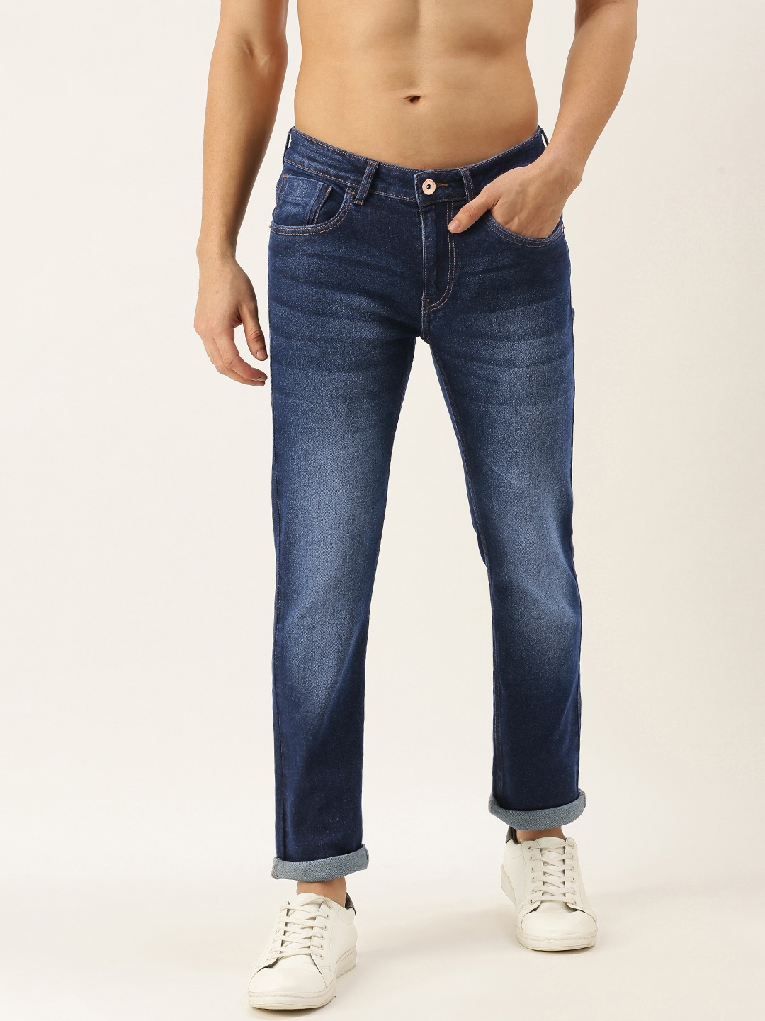 

Flying Machine Men Blue Slim Tapered Fit Low-Rise Heavy Fade Stretchable Jeans