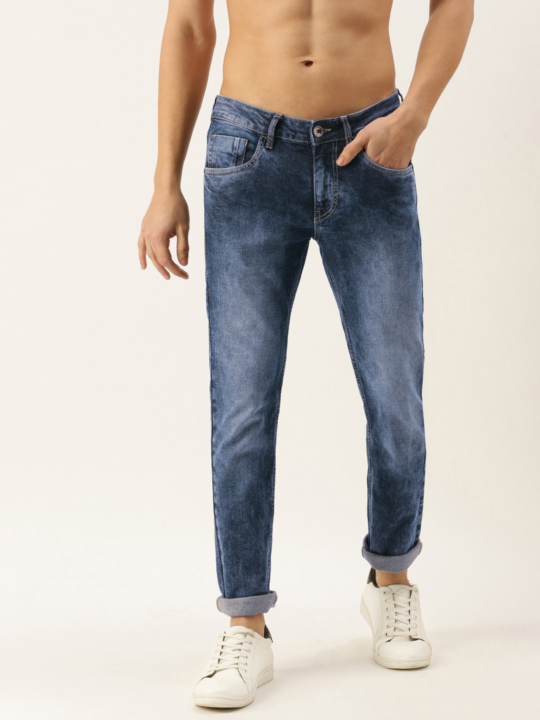 

Flying Machine Men Blue Jackson Skinny Fit Low-Rise Heavy Fade Acid Wash Jeans