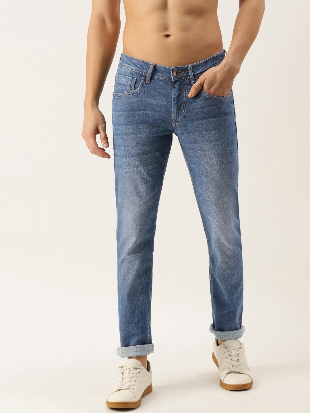 

Flying Machine Men Blue Skinny Fit Low-Rise Heavy Fade Stretchable Jeans