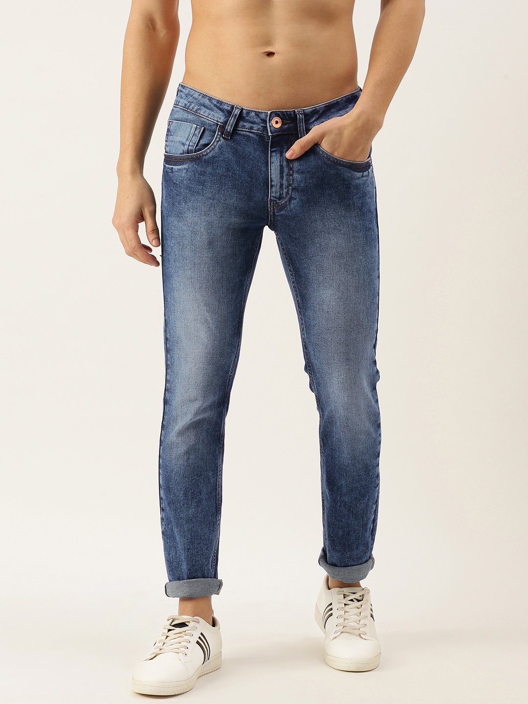 

Flying Machine Men Blue Skinny Fit Low-Rise Heavy Fade Stretchable Jeans