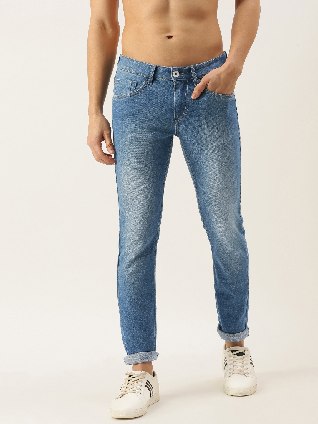 

Flying Machine Men Blue Skinny Fit Low-Rise Heavy Fade Stretchable Jeans