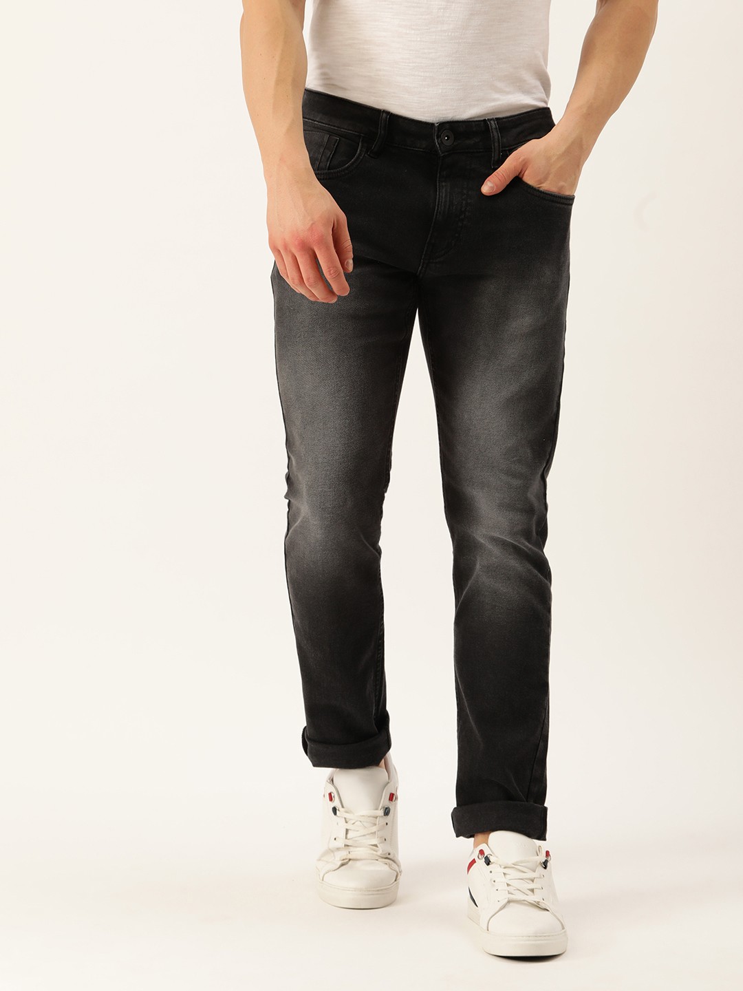 

Flying Machine Mens Black Solid Heavy Fade Light Shade Stretchable Slim Black Jeans