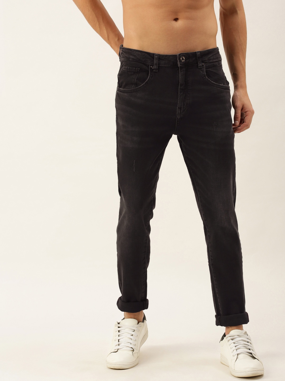 

Flying Machine Men Black Slim Prince Fit Mildly Distressed Mid Rise Stretchable Jeans