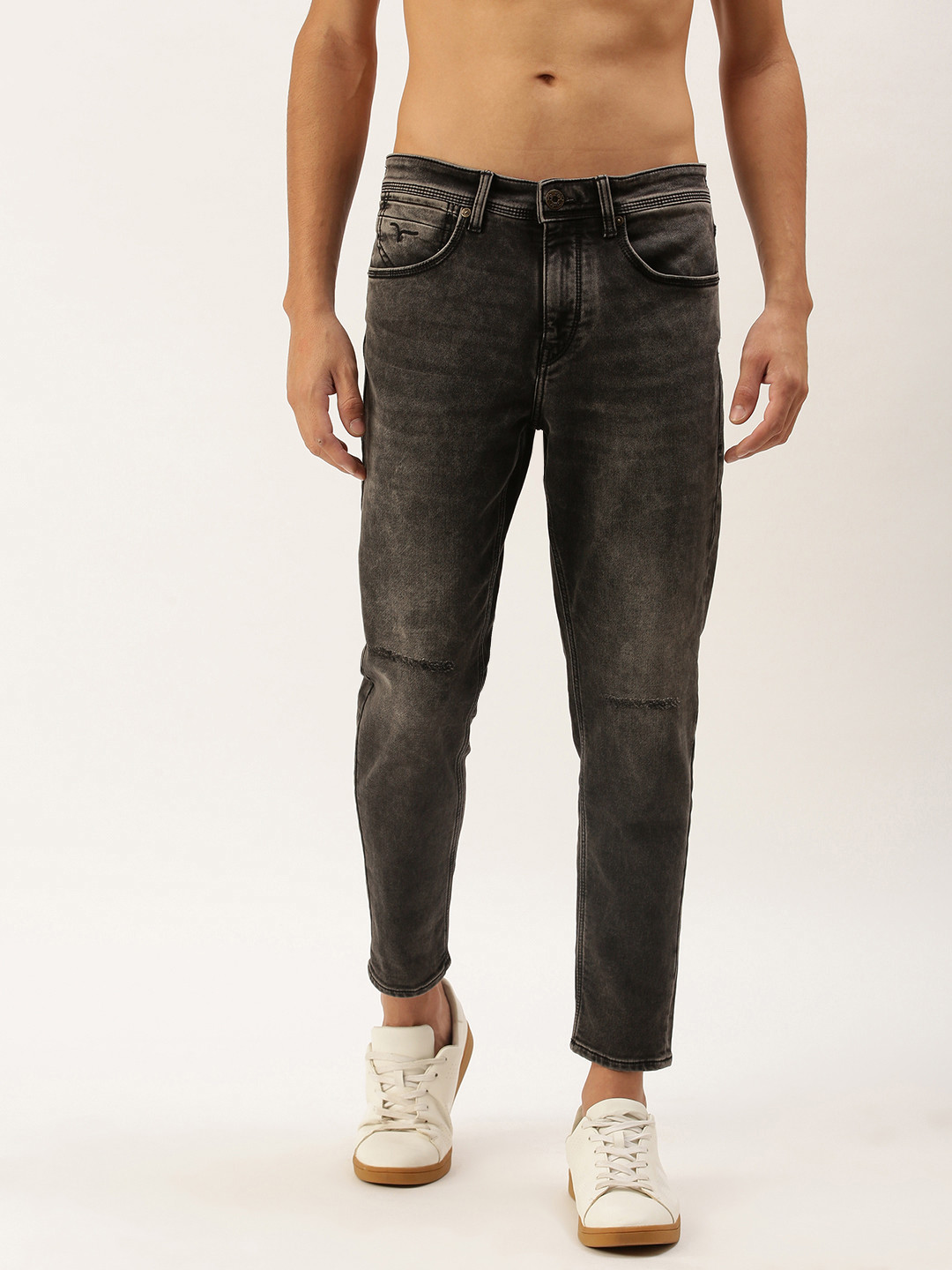 

Flying Machine Men Black MJ Mankle Fit Slash Knee Mid Rise Light Fade Stretchable Jeans