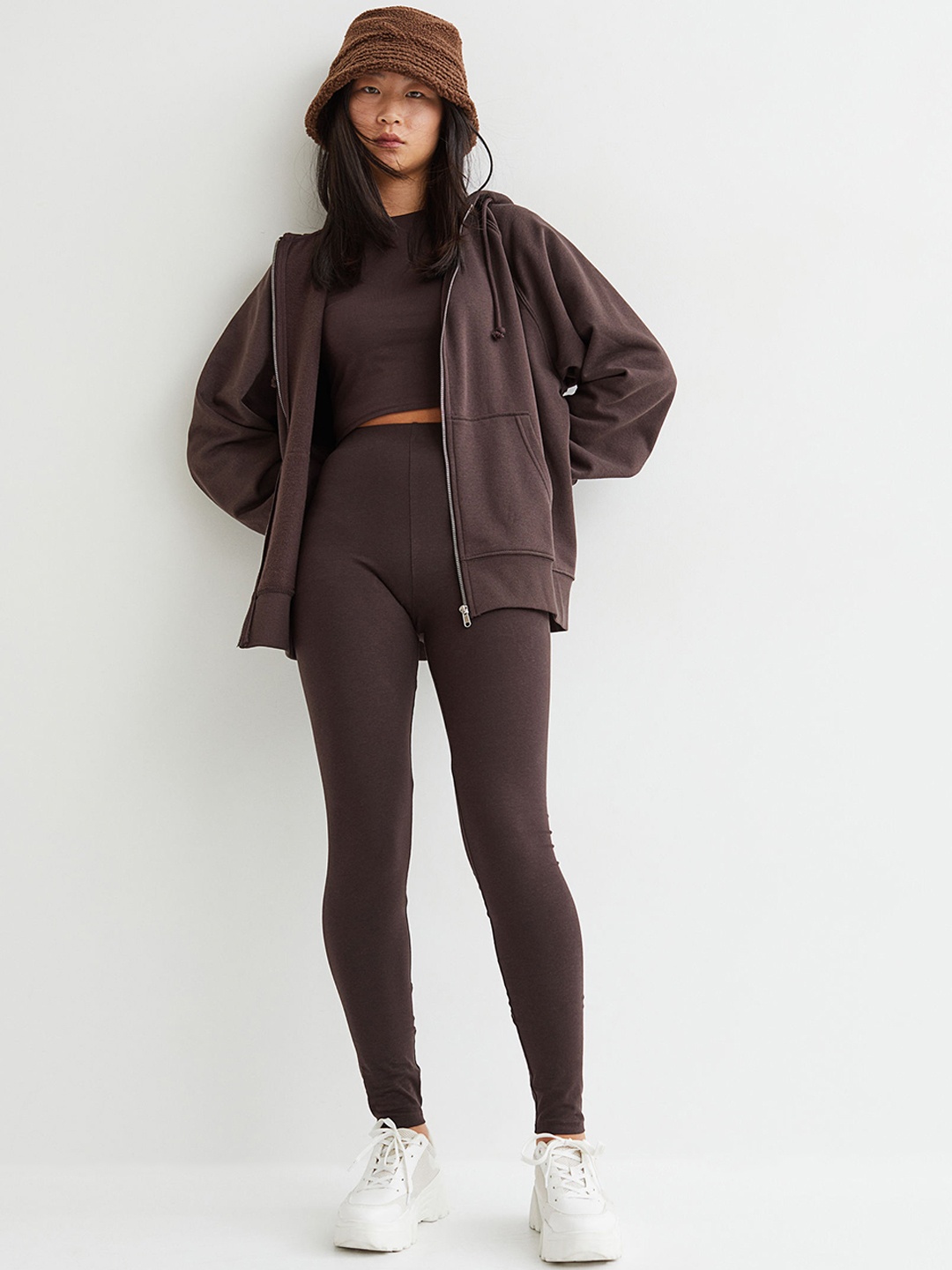 

H&M Women Brown Solid Cotton Jersey Leggings