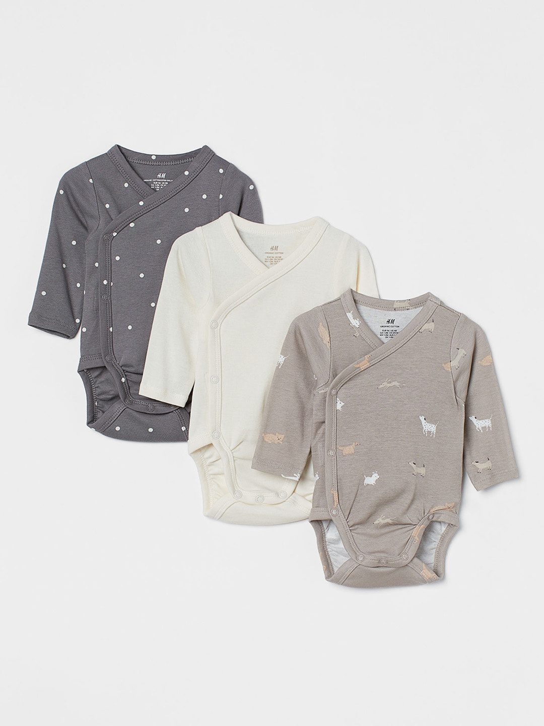 

H&M Kids Girls Pack of 3 Printed Long-Sleeved Bodysuits, Multi
