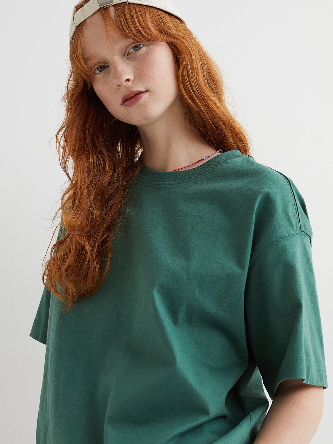 

H&M Women Green Wide Cotton T-shirt