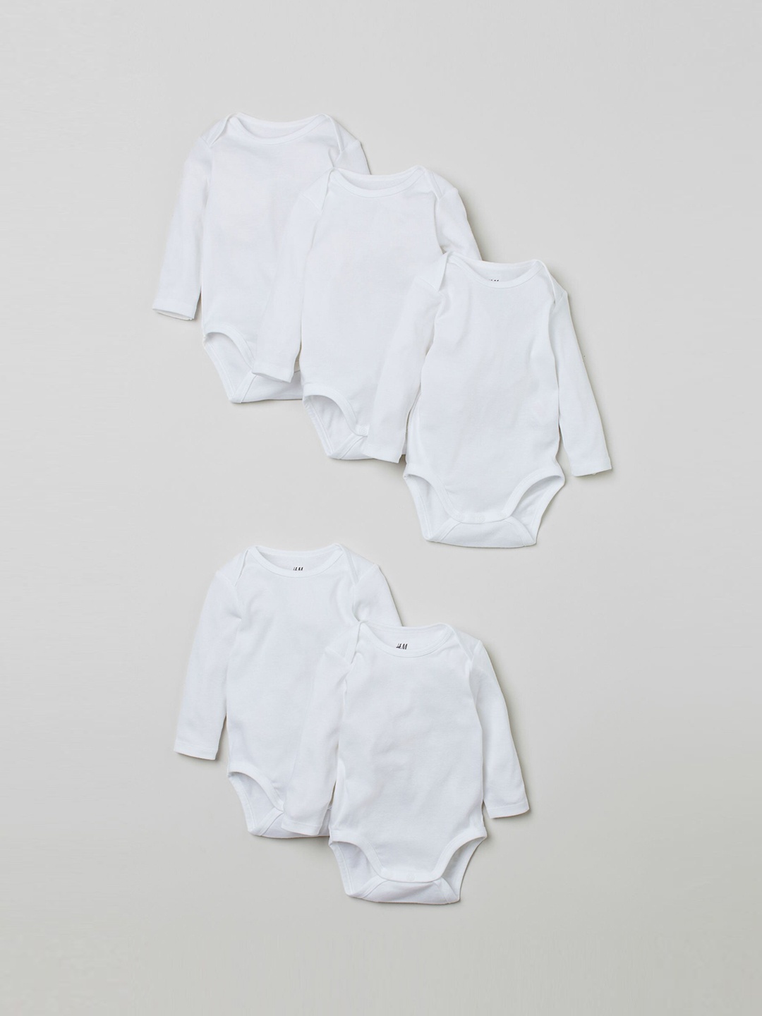 

H&M Girls Pack of 5 White Solid Pure Cotton Bodysuits