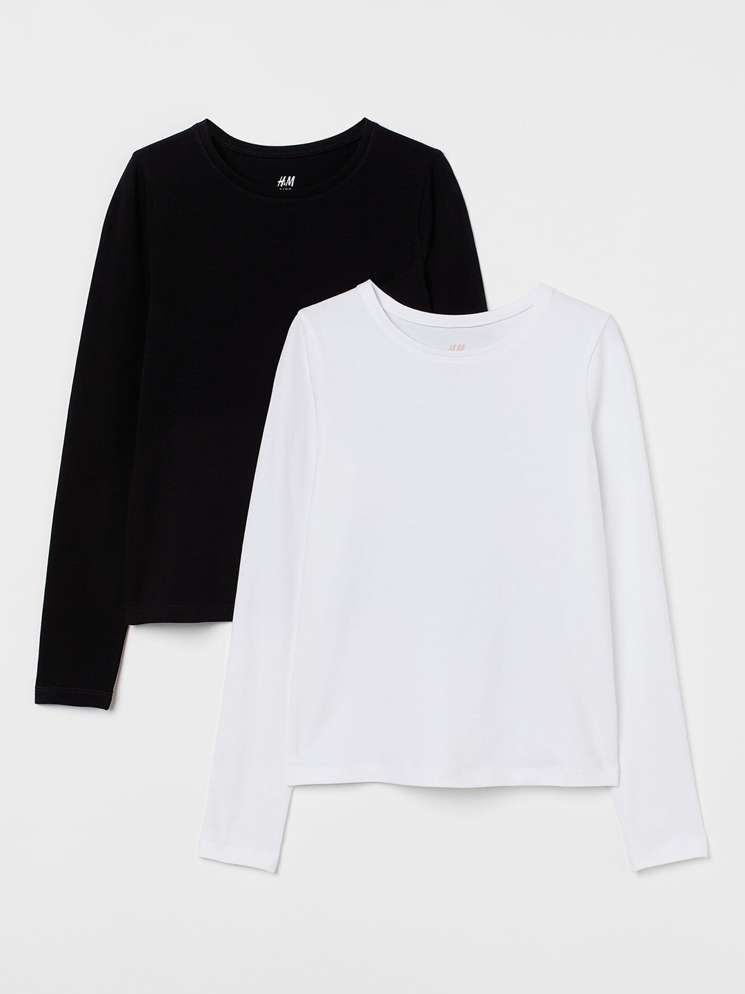 

H&M Girls Pack of 2 White & Black Solid Regular Jersey Tops