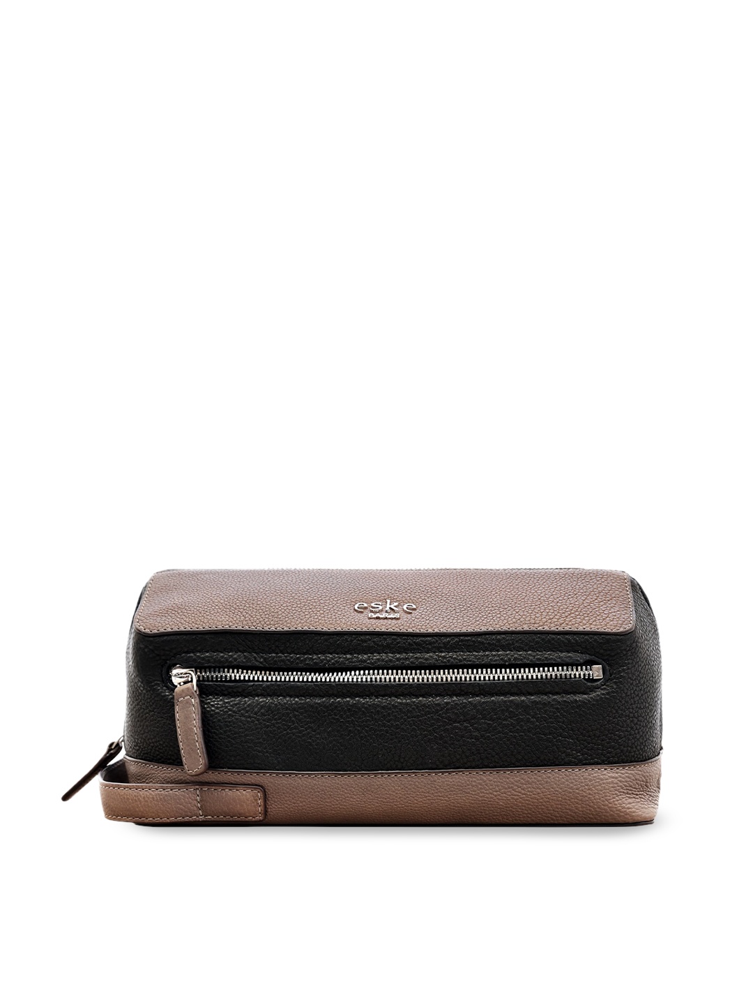 

Eske Unisex Brown & Black Textured Leather Travel Pouch