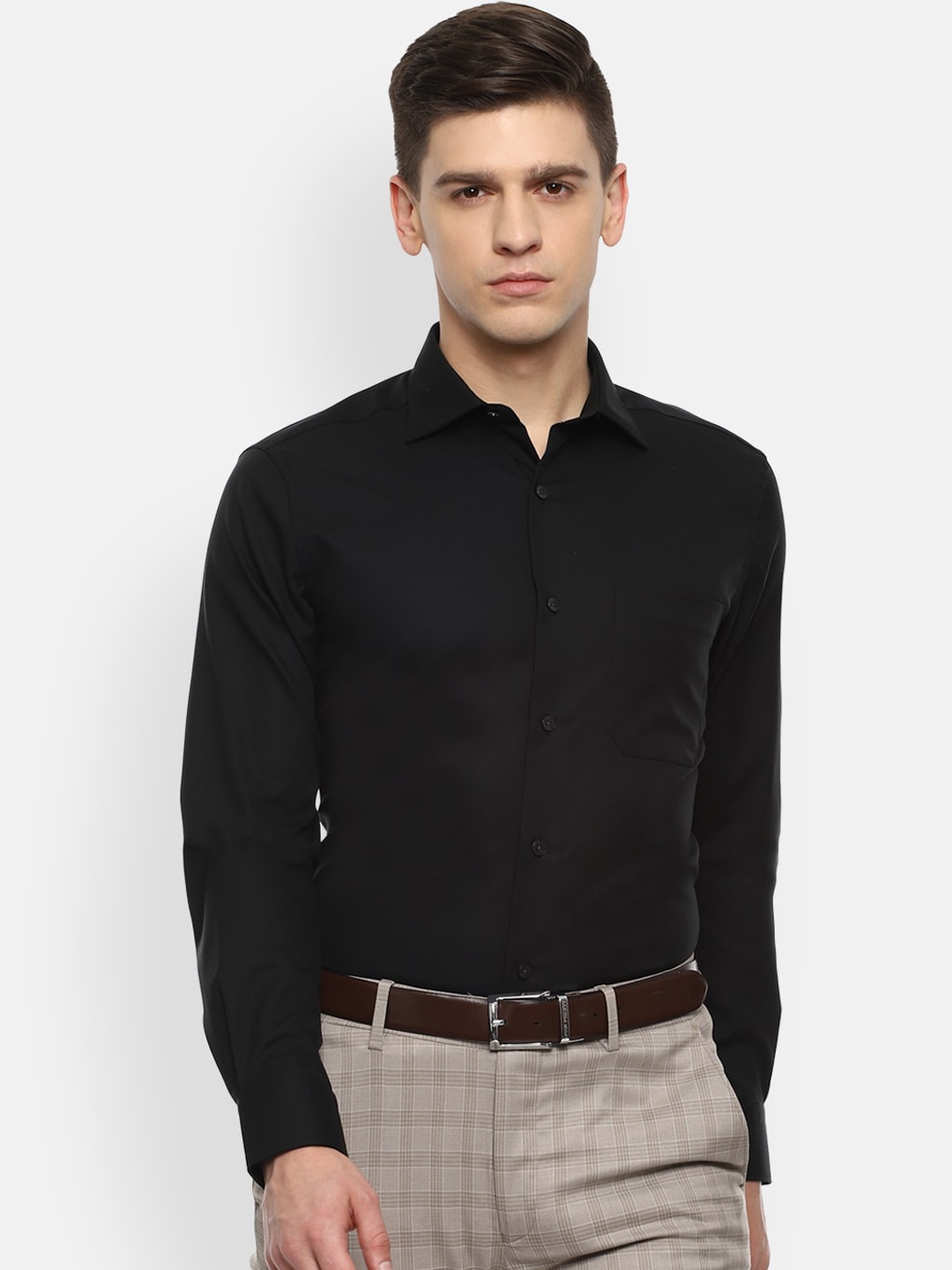 

Louis Philippe Permapress Men Black Opaque Pure Cotton Formal Shirt