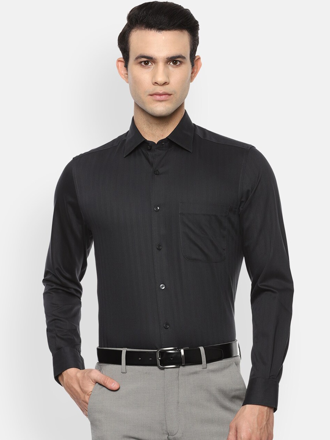 

Louis Philippe Permapress Men Black Opaque Printed Formal Shirt