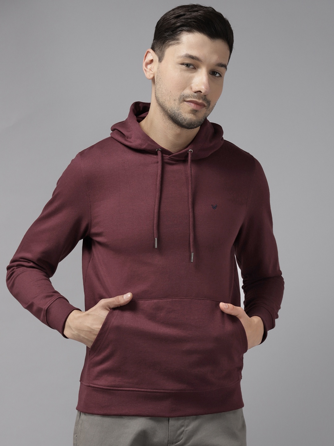 

Blackberrys Men Burgundy Solid Hooded Sweatshirt