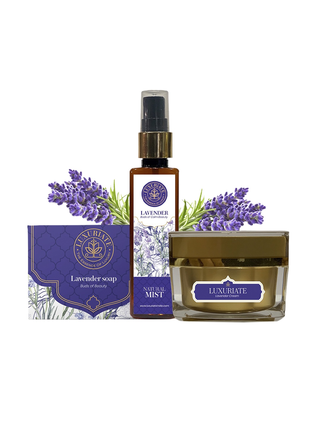 

LUXURIATE Unisex Lavender Body Soap,Facial Massage Cream &Lavender Body/Face Mist, Green