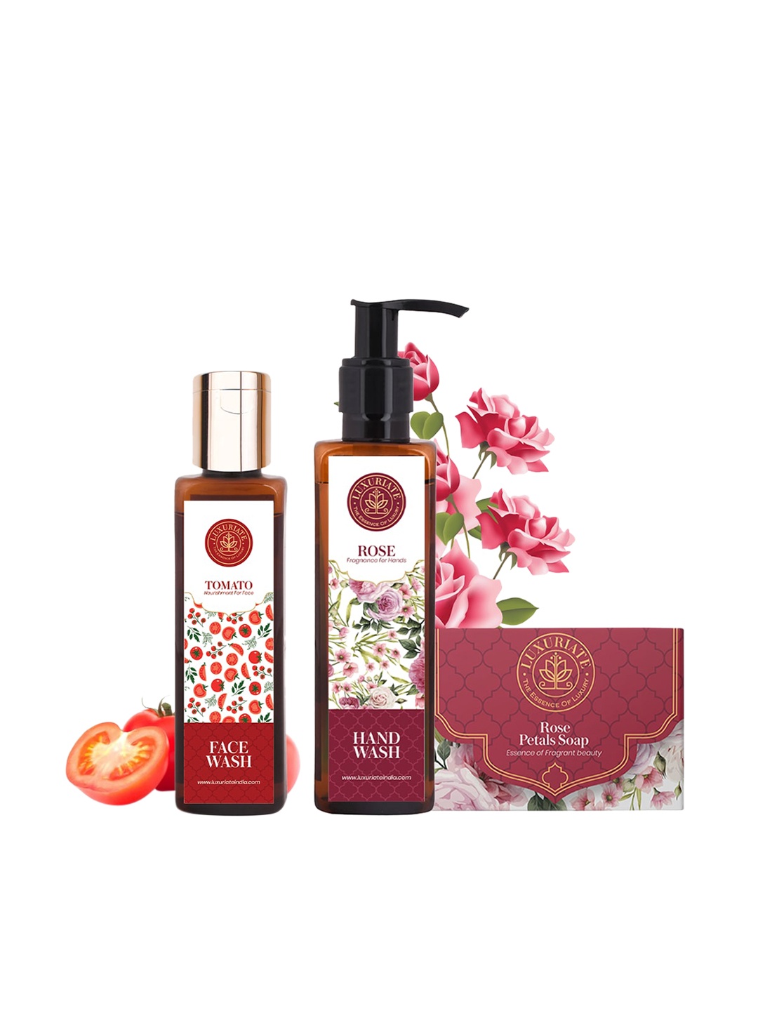 

LUXURIATE Rose Beauty Soap ,Hand Wash And Natural Tomato Face Wash Cleanser, Red