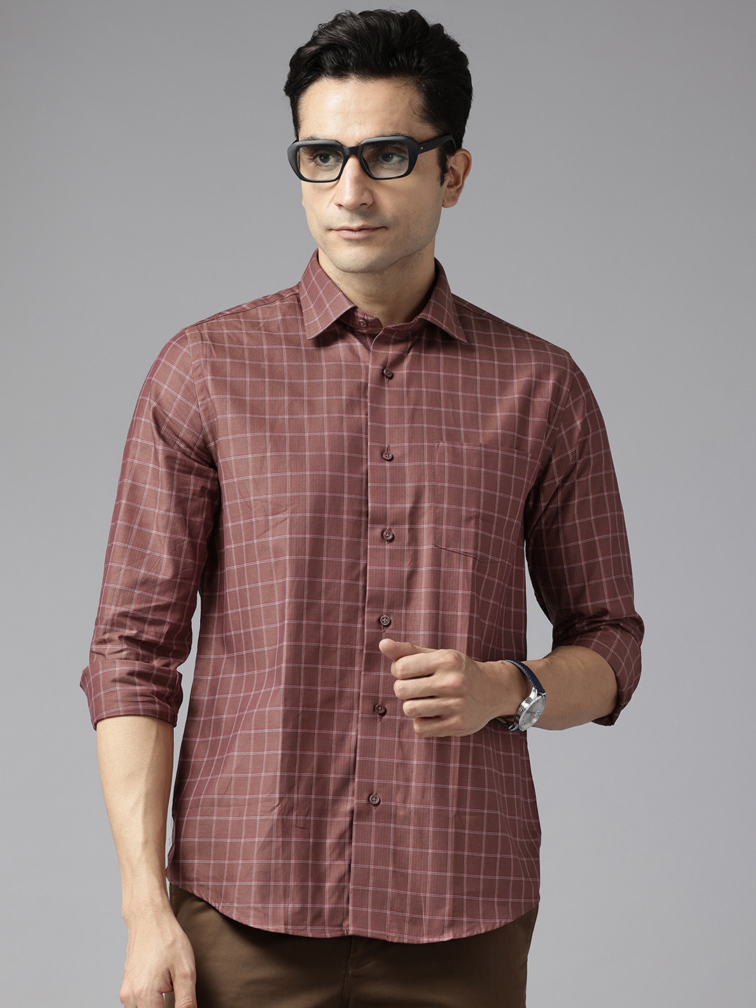 

Blackberrys Slim Fit Opaque Checked Casual Shirt, Brown