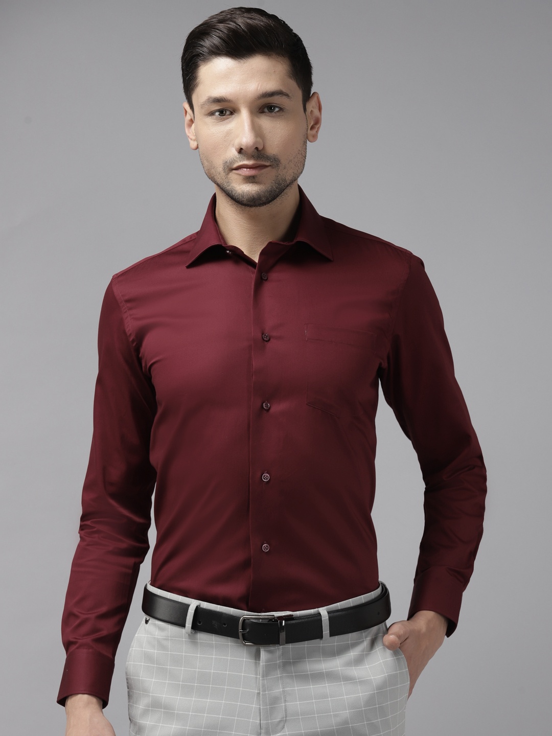 

Blackberrys Men Maroon Solid Cotton India Slim Fit Formal Shirt