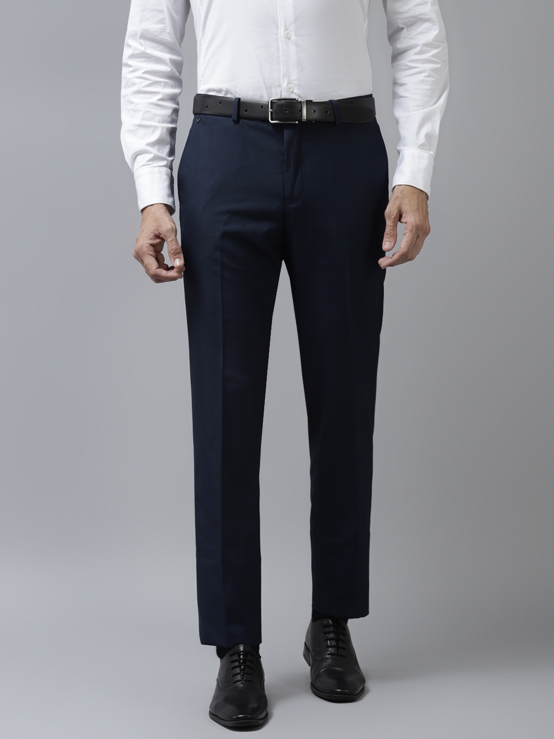 

Blackberrys Men Navy Blue Low-Rise Formal B-95 Regular Fit Trousers