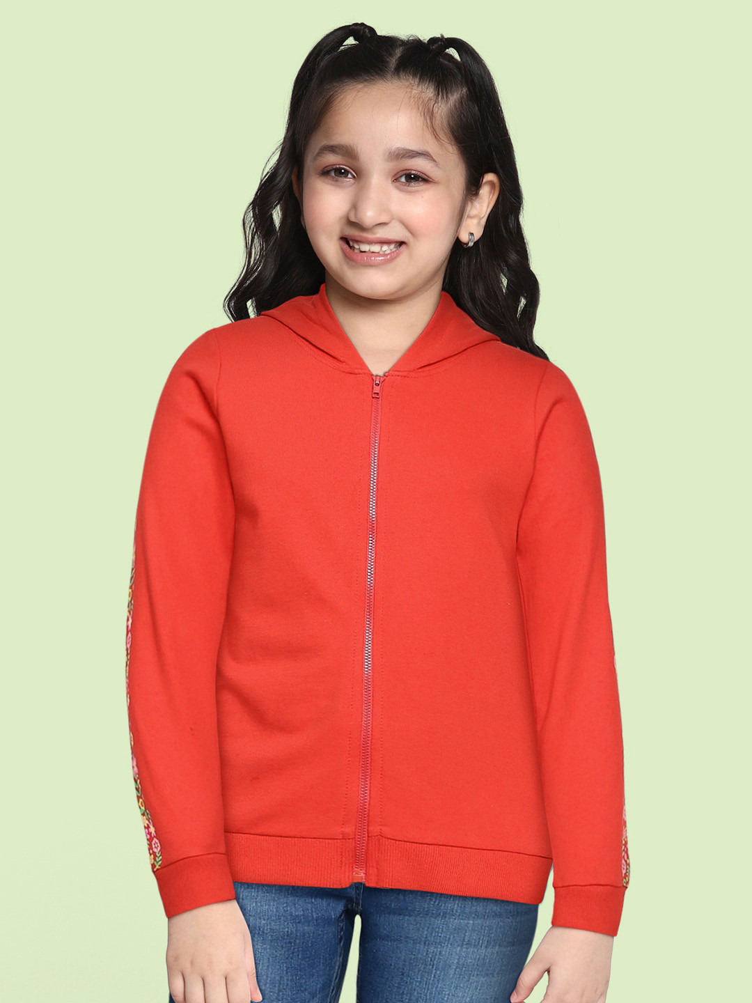 

HERE&NOW Girls Red Hooded Pure Cotton Sweatshirt