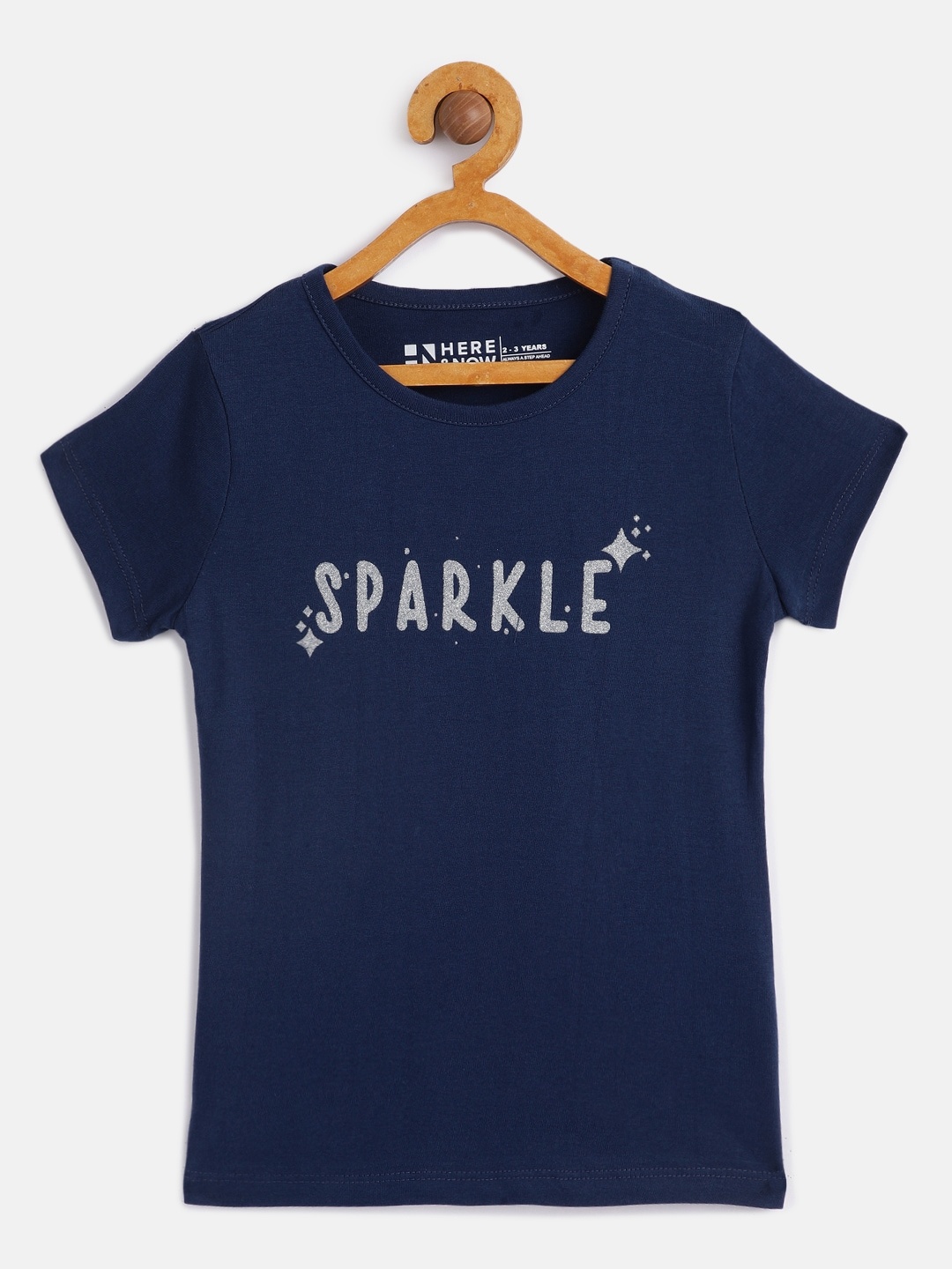 

HERE&NOW Girls Navy Blue Pure Cotton Printed T-shirt