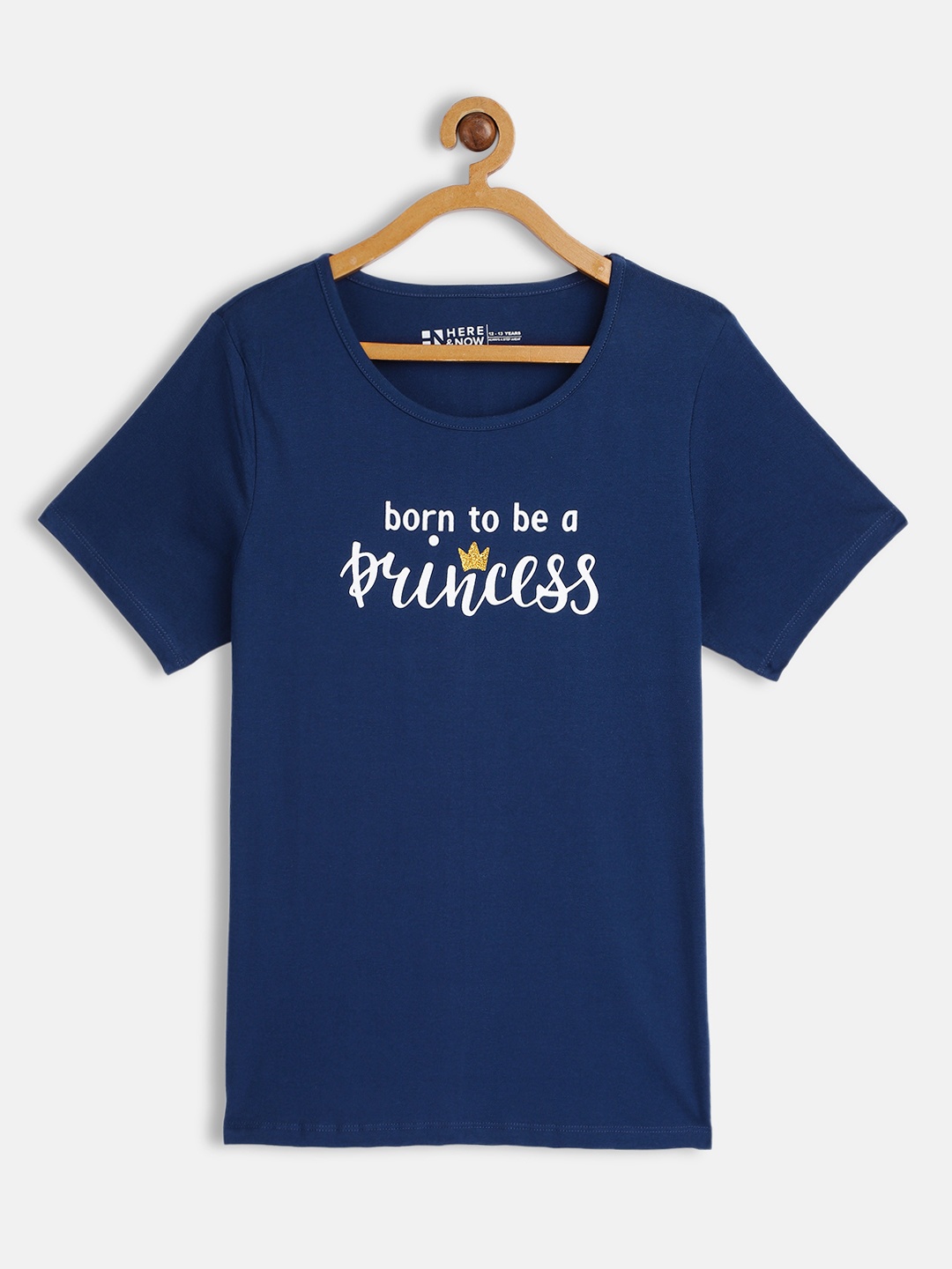 

HERE&NOW Girls Navy Blue Printed Pure Cotton T-shirt