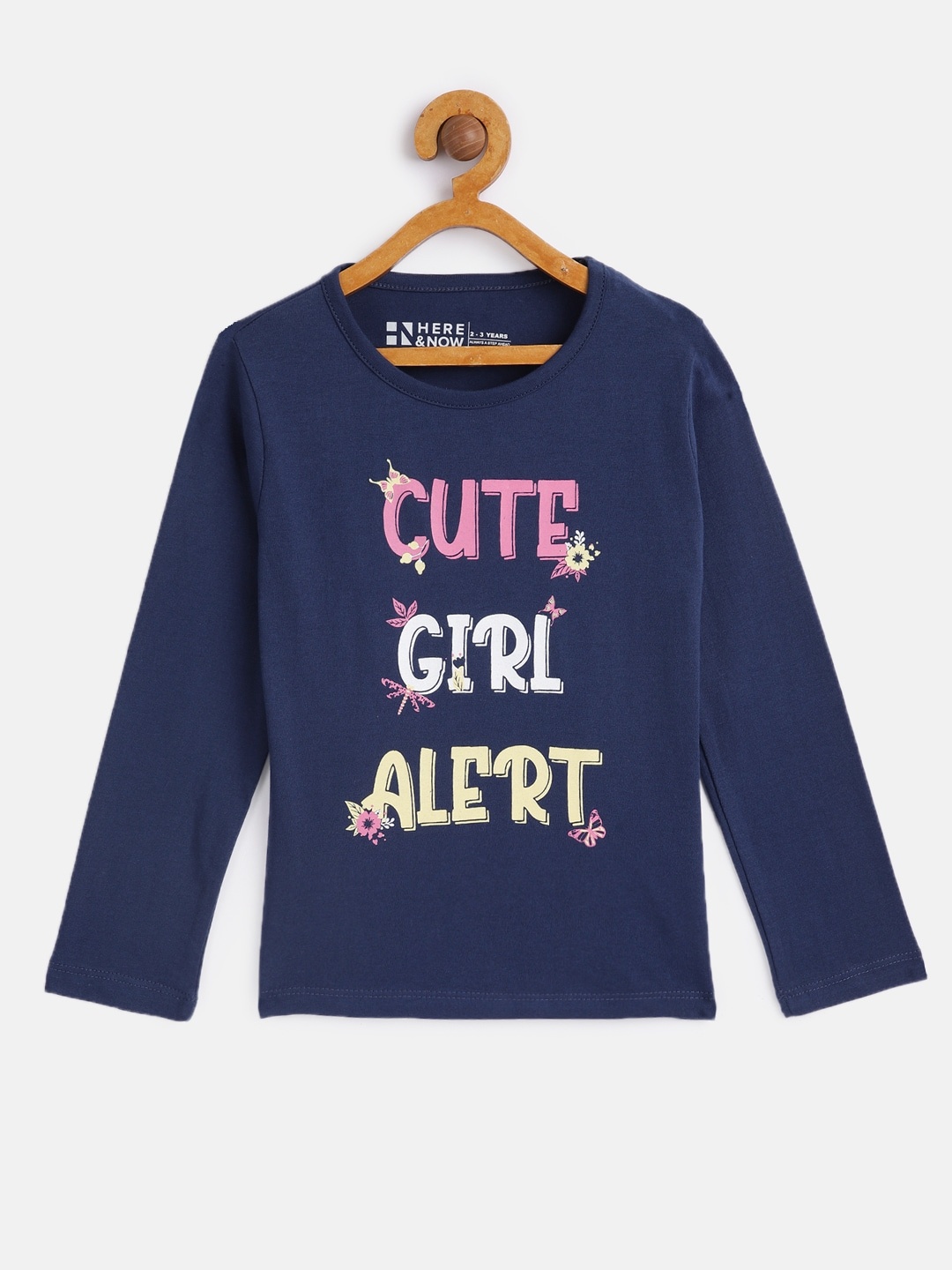 

HERE&NOW Girls Navy Blue Pure Cotton Regular Top