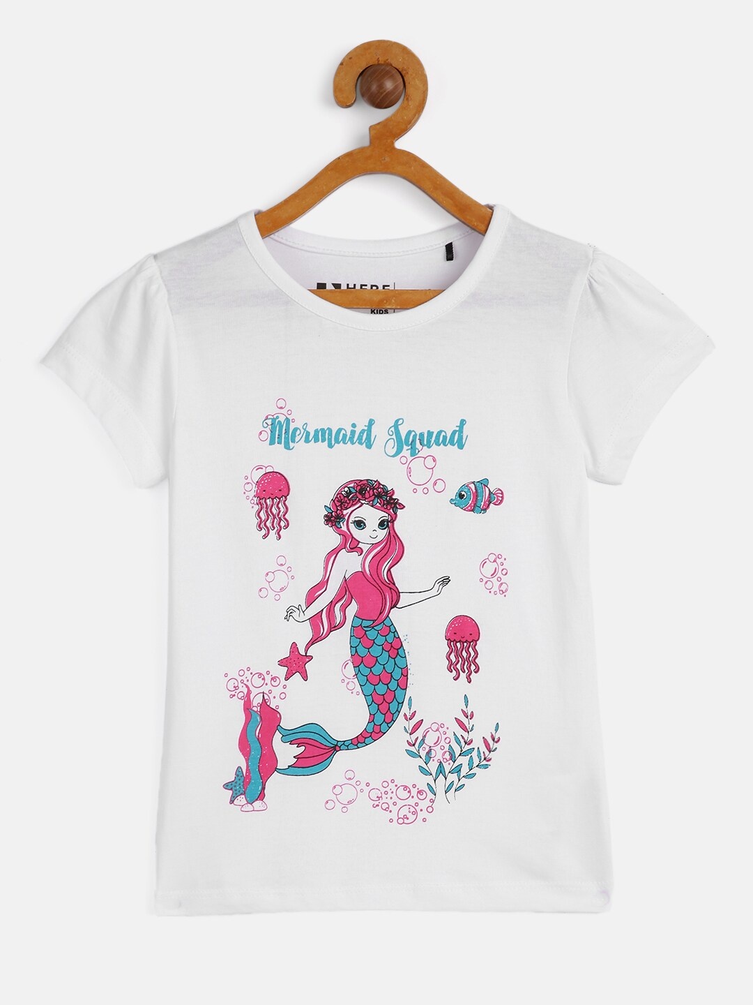 

HERE&NOW Girls White Printed Pure Cotton T-shirt