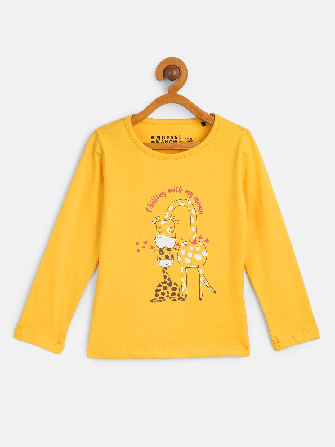 

HERE&NOW Girls Yellow Pure Cotton Printed T-shirt