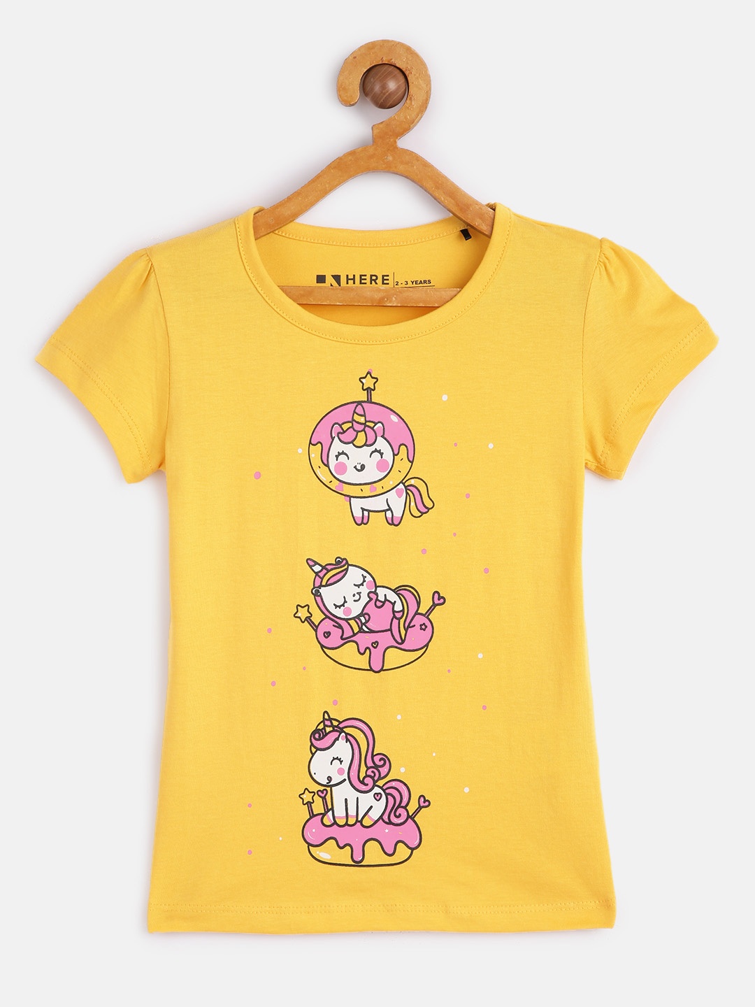 

HERE&NOW Girls Yellow Printed Pure Cotton T-shirt