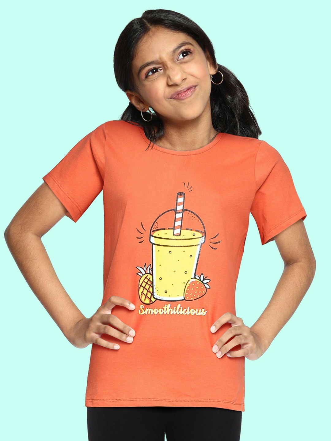 

HERE&NOW Girls Brown Printed T-shirt