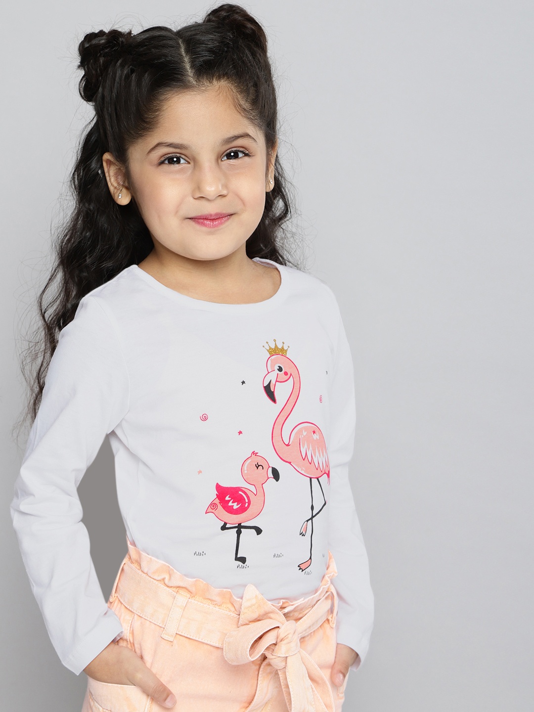 

HERE&NOW Girls White Pure Cotton Printed T-shirt