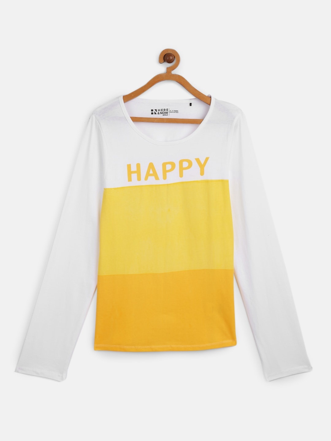 

HERE&NOW Girls White & Yellow Pure Cotton Colourblocked T-shirt