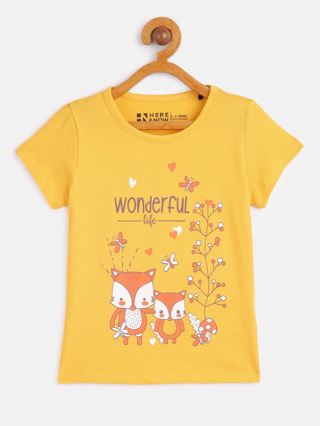 

HERE&NOW Girls Yellow Printed Pure Cotton T-shirt