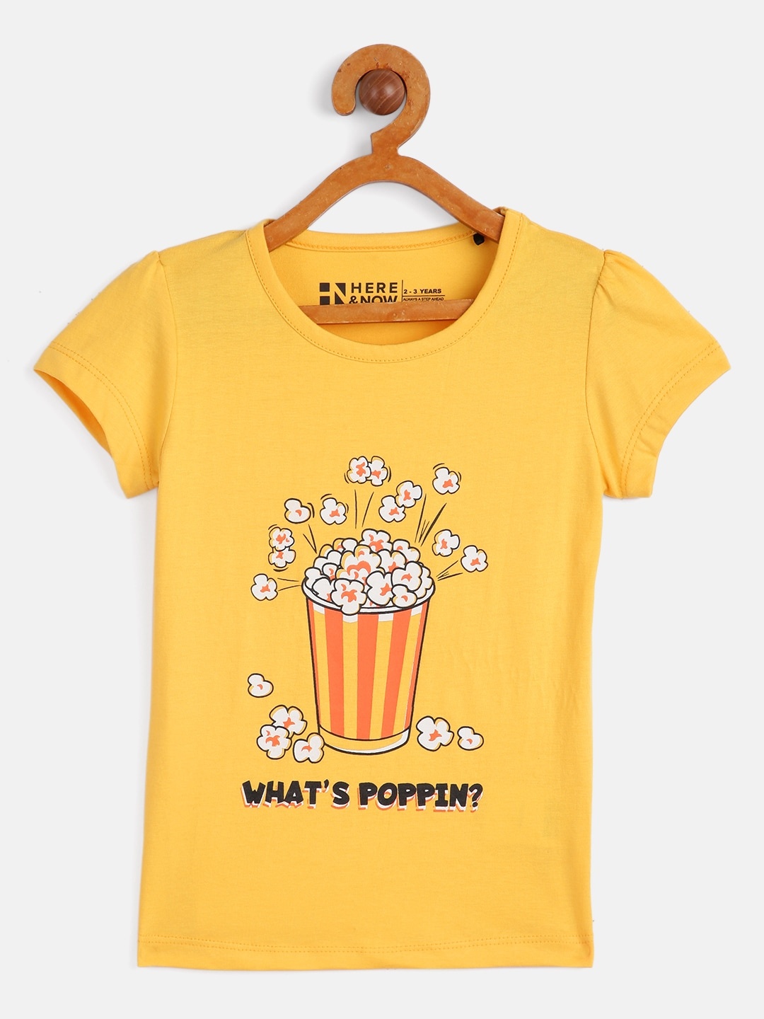 

HERE&NOW Girls Yellow Printed Pure Cotton T-shirt