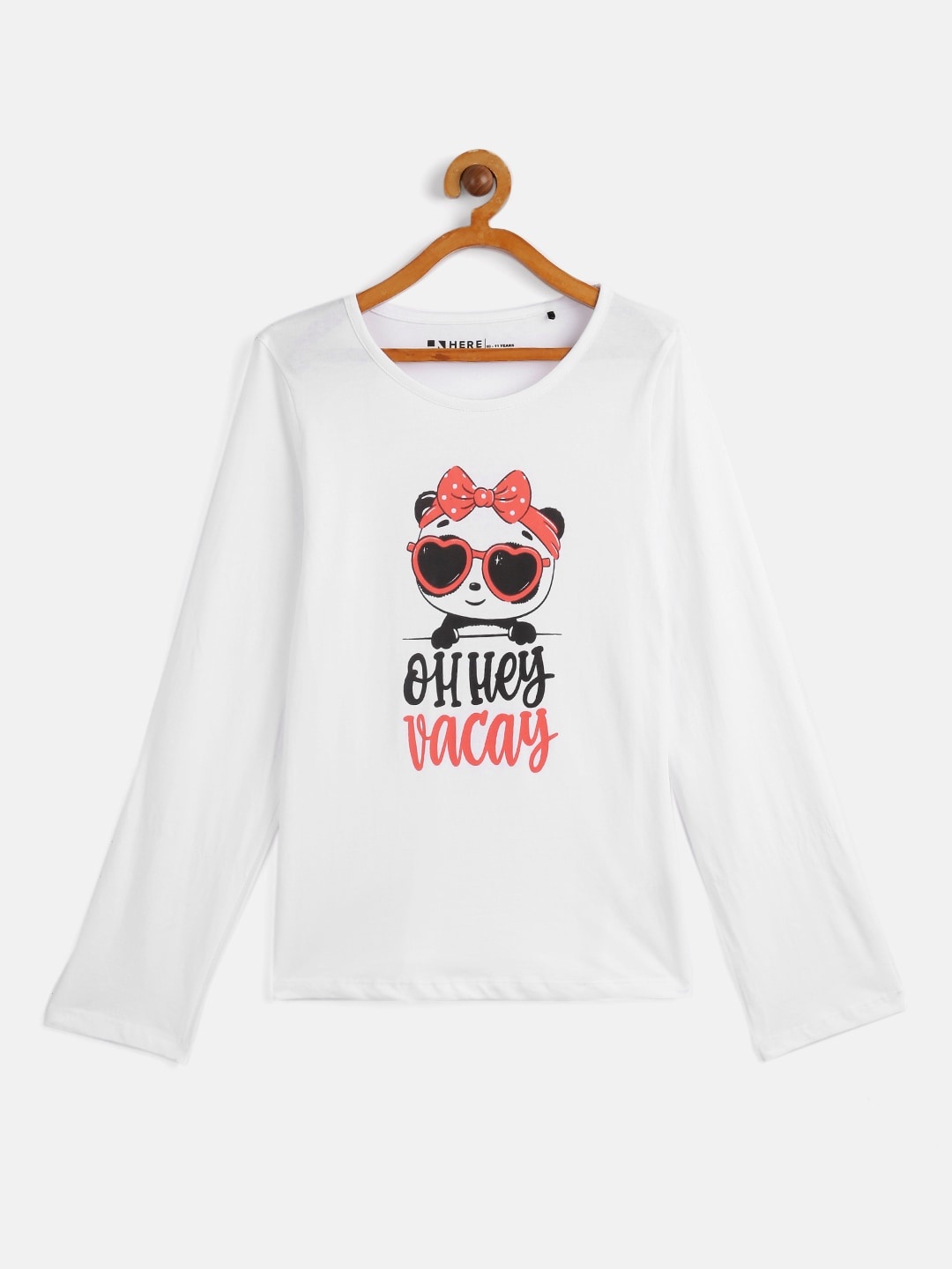 

HERE&NOW Girls White Printed Pure Cotton T-shirt