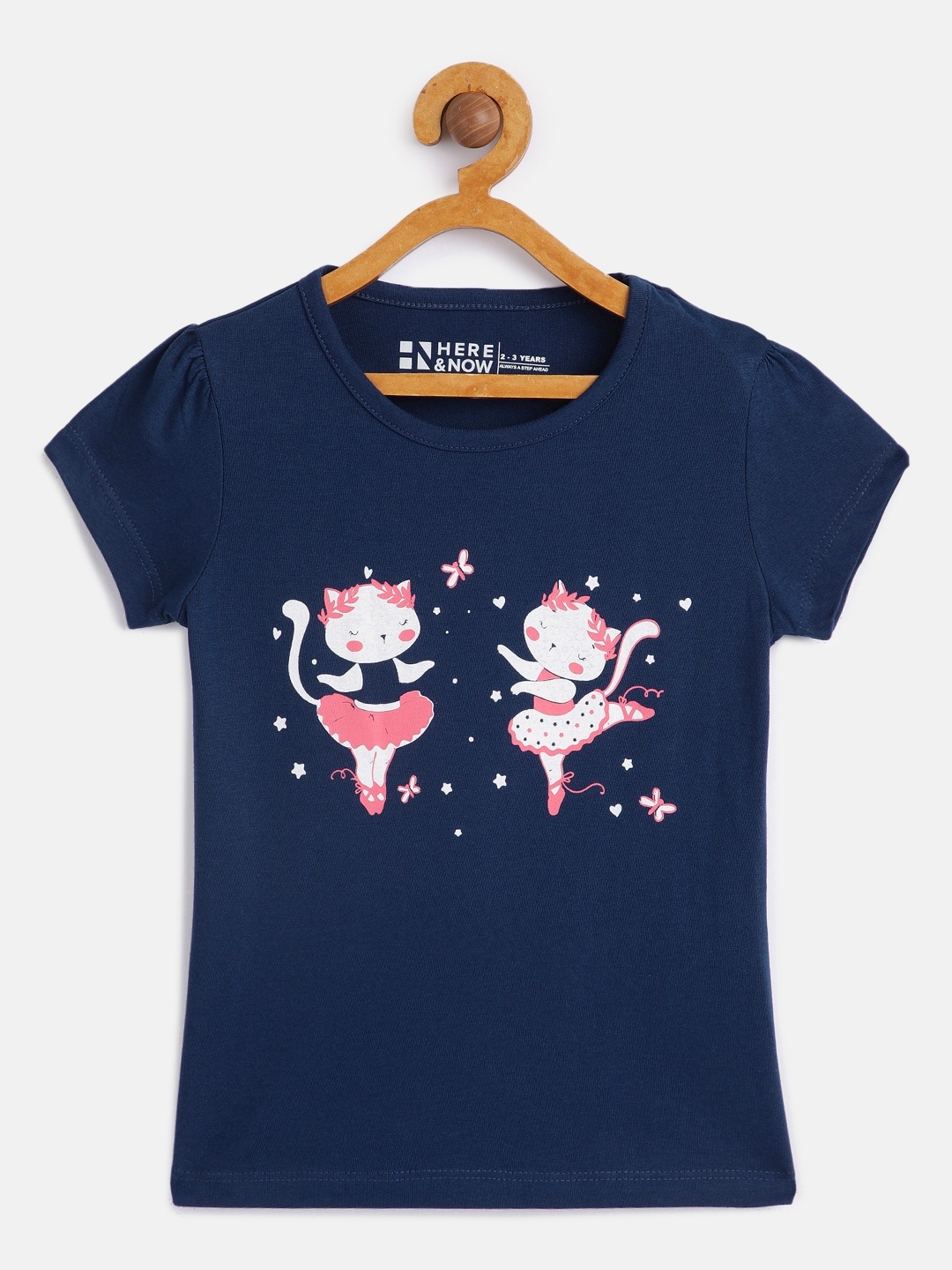 

HERE&NOW Girls Navy Blue Printed Pure Cotton T-shirt