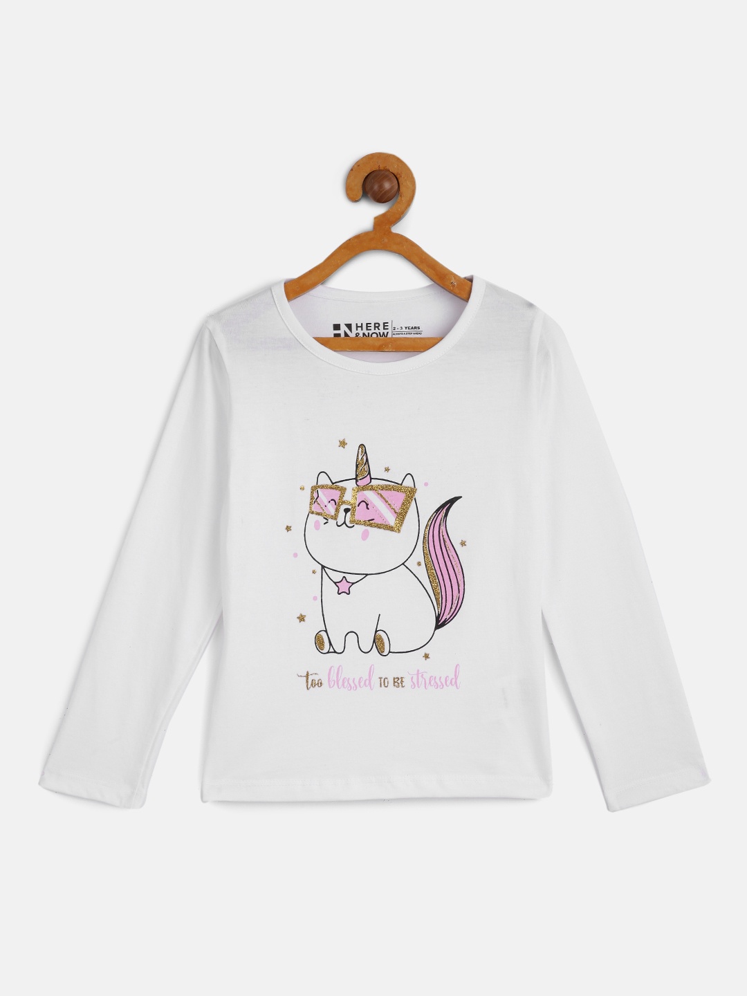 

HERE&NOW Girls White Printed Pure Cotton T-shirt
