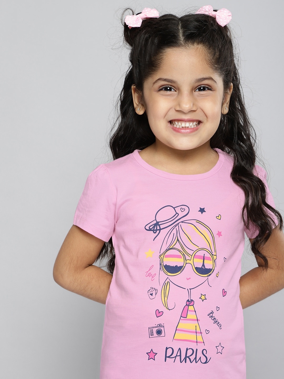 

HERE&NOW Girls Pink Printed Pure Cotton T-shirt