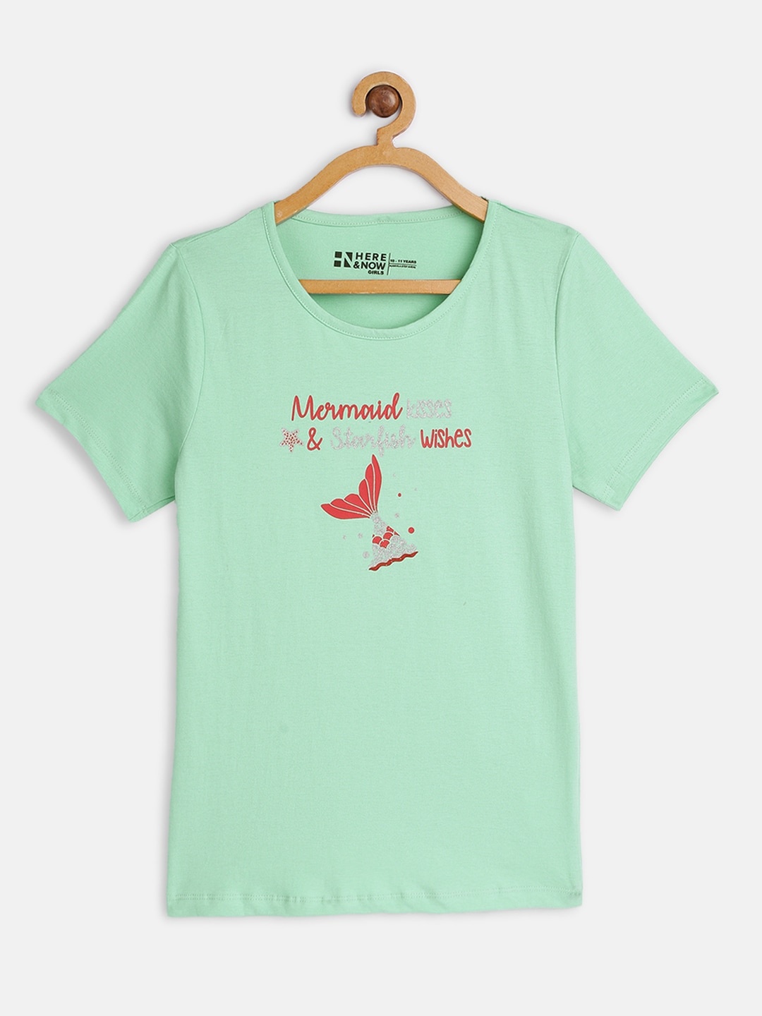 

HERE&NOW Girls Green Pure Cotton Printed T-shirt
