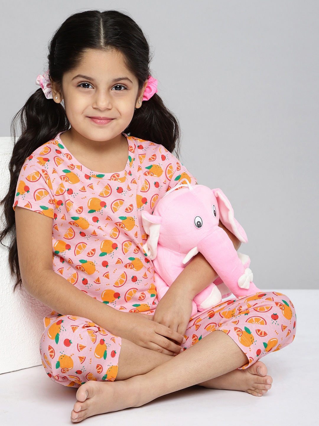 

HERE&NOW Girls Pink & Orange Pure Cotton Printed Pyjamas Set