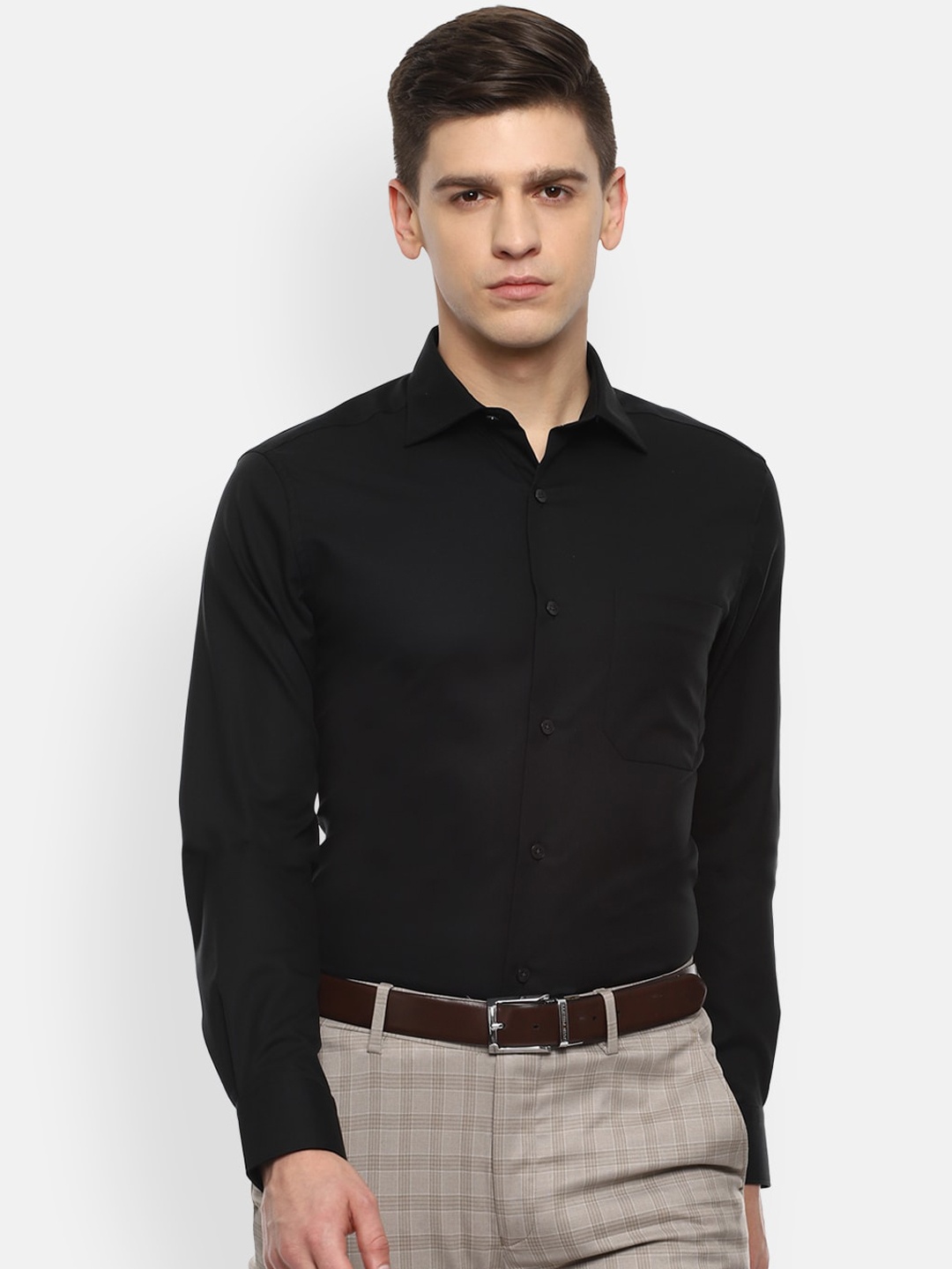 

Louis Philippe Permapress Men Black Opaque Formal Shirt