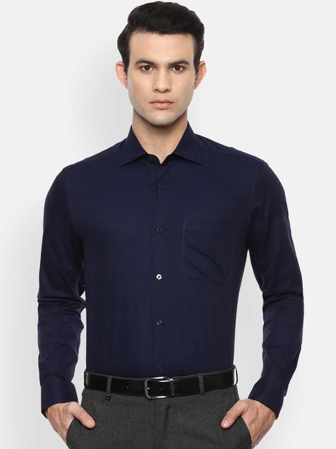 

Louis Philippe Men Navy Blue Solid Pure Cotton Formal Shirt